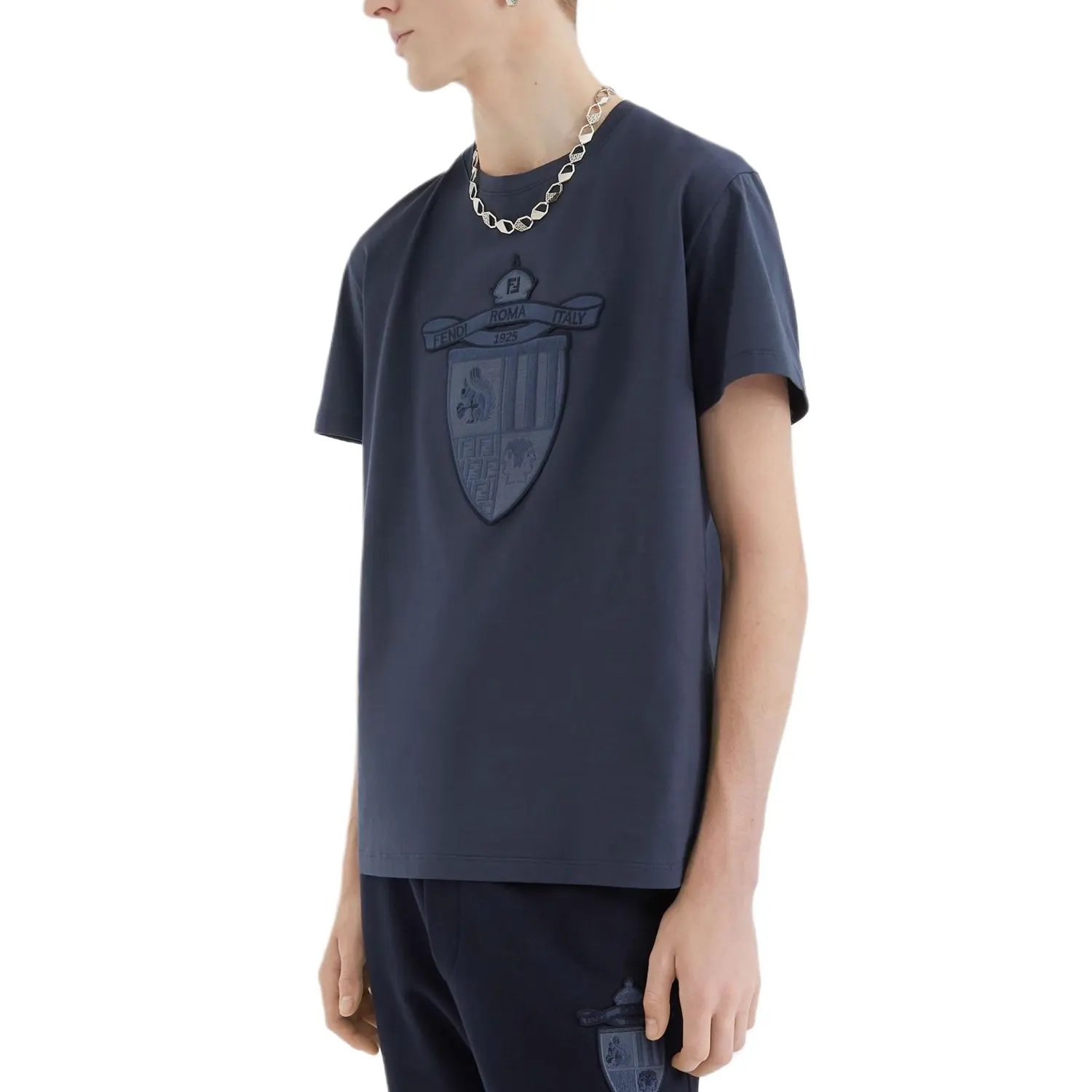 Футболка Crewneck с вышивкой Crest FENDI, синий — фото 4