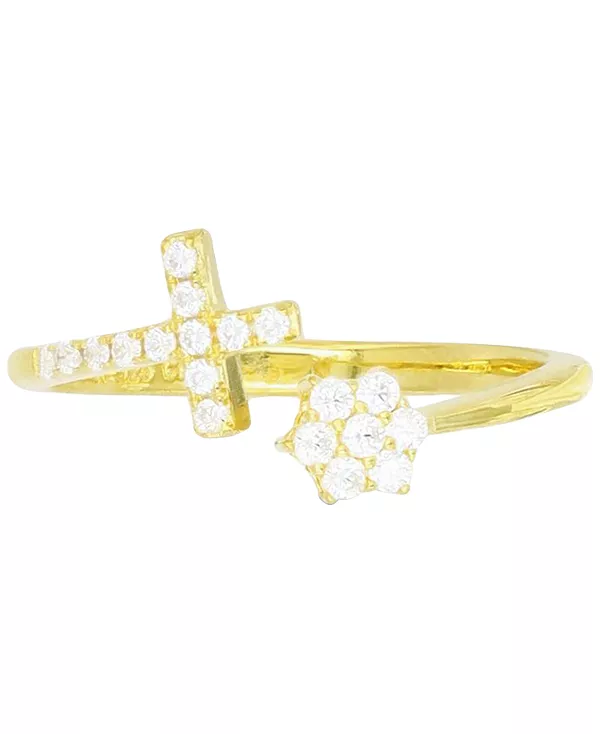 

Кольцо с крестом и кластером из кубического циркония (также из выращенного в лаборатории рубина) Macy'S, gold