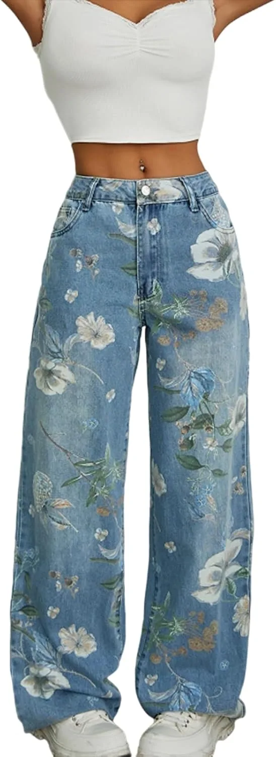 

Женские джинсы baggy с цветочным принтом Kiluex