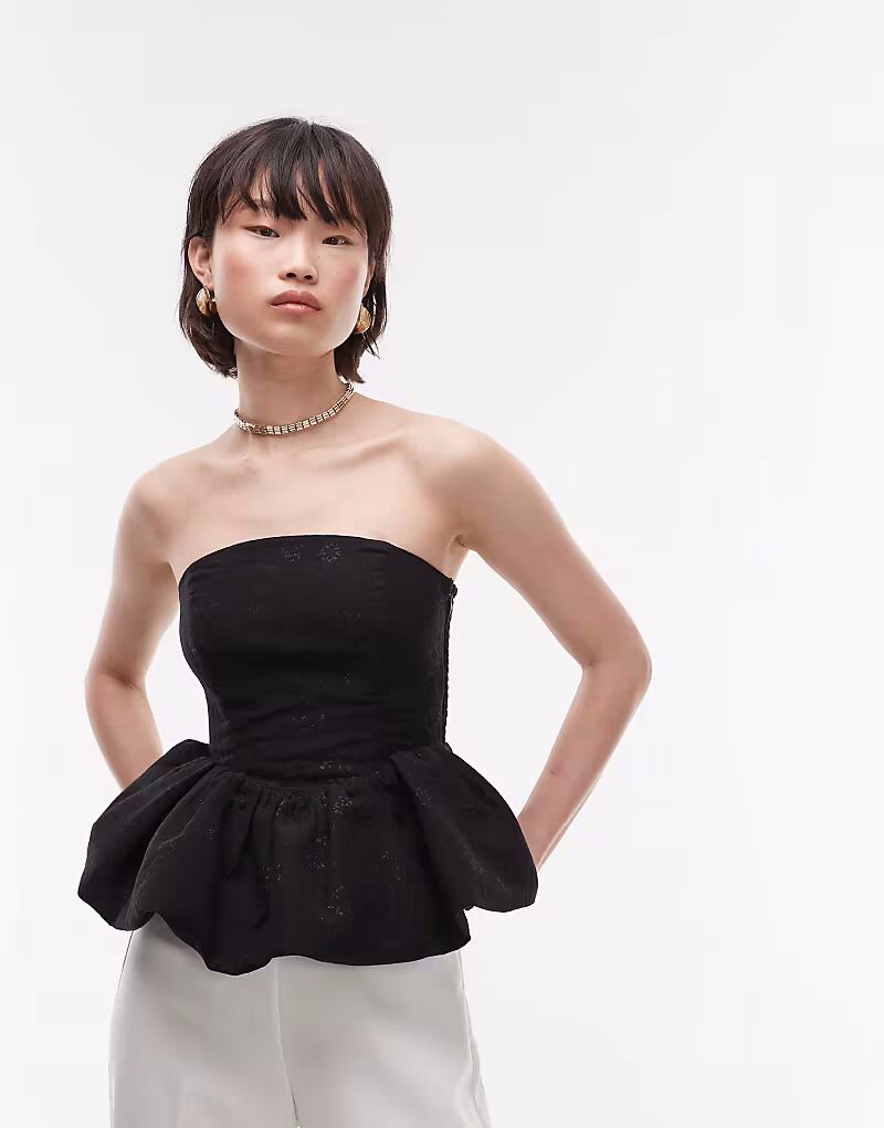 

& Other Stories Топ-бандо из парчи с металлическим цветочным узором и пышным подолом черного цвета