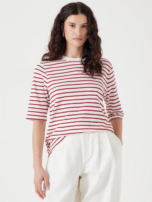 

Футболка с круглым вырезом в полоску от sora HUSH, цвет White/Red