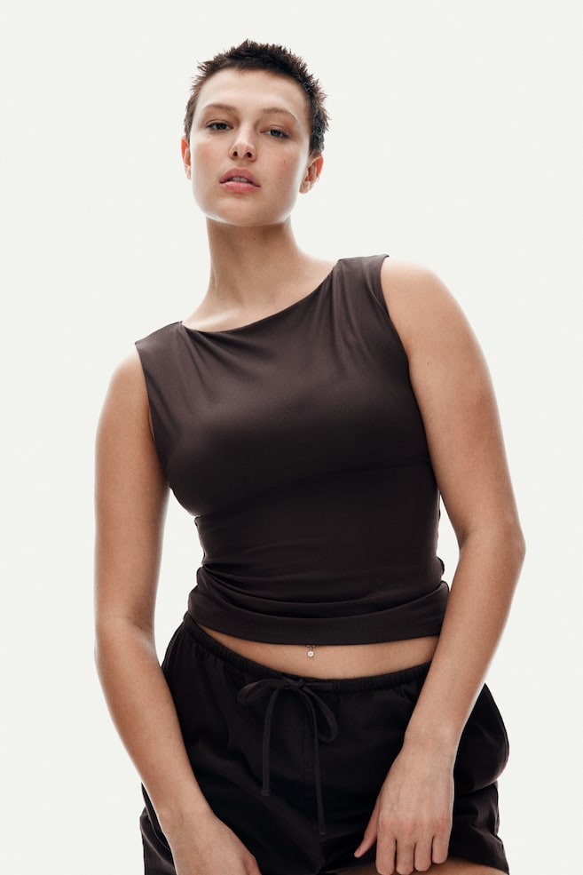 

Топ из микрофибры с вырезом-лодочкой H&M, коричневый