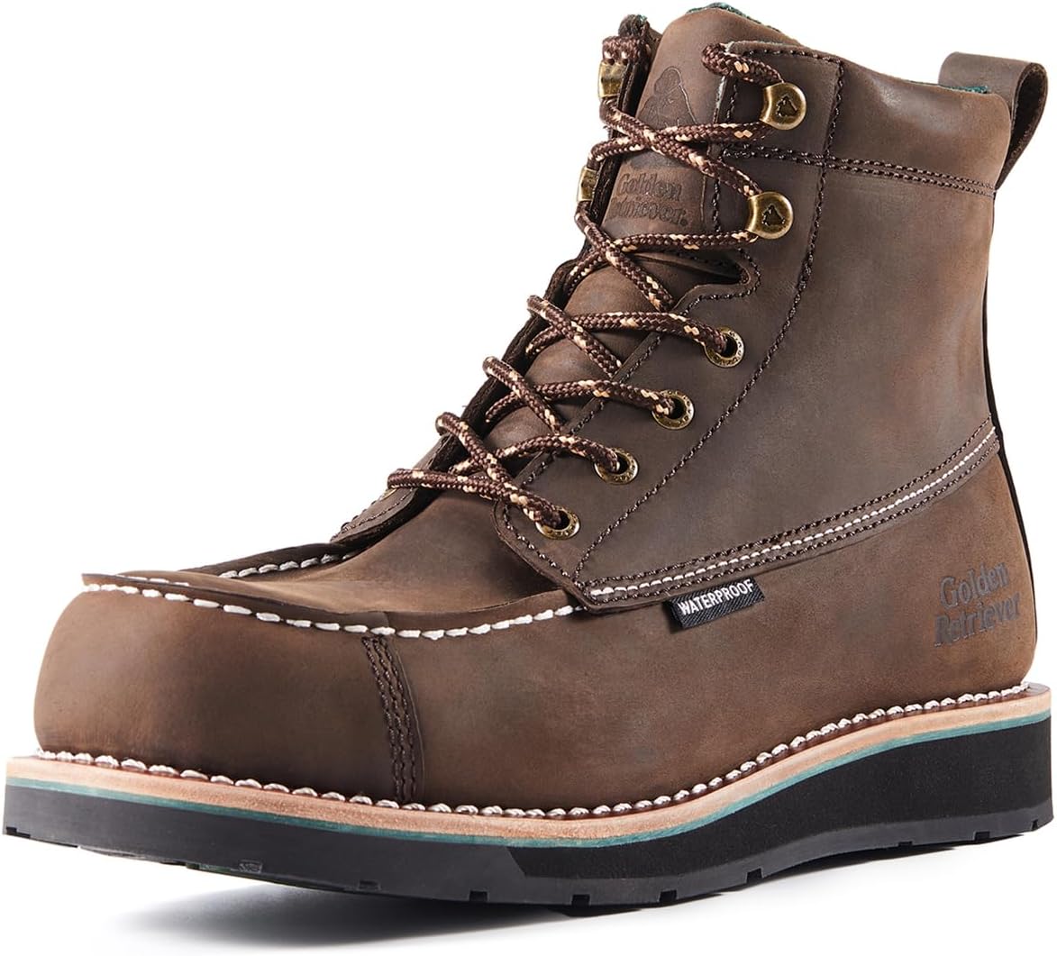 

Ботинки для мужчин Golden Retriever 6'' с композитным/мягким носком, водонепроницаемые, с клиновидным носком, стойкие к маслу и скольжению, кожаная кантиковая отделка, для промышленного строительства, модель Durty, EH G6155-G6255-G6355, золотой