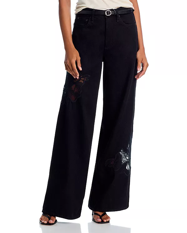 

Джинсы Sofie с высокой посадкой и широкими штанинами на шнуровке, черные. Rag & Bone, черный