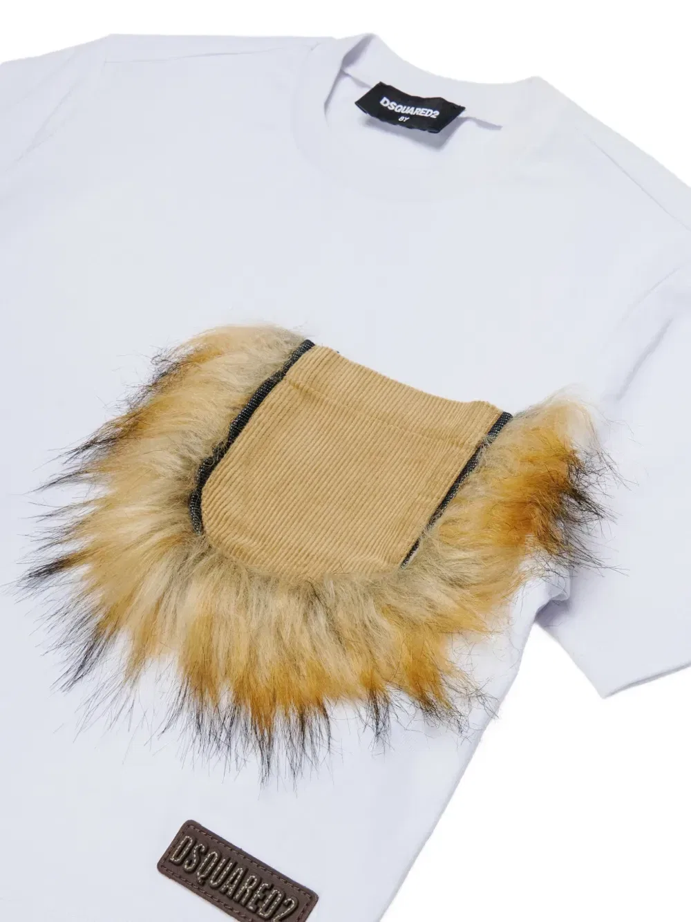 Футболка с карманом и искусственным мехом DSQUARED2 KIDS, белый — фото 3