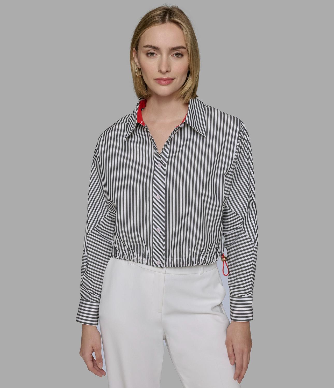 

Полосатая рубашка из поплина с длинным рукавом KARL LAGERFELD PARIS, черный