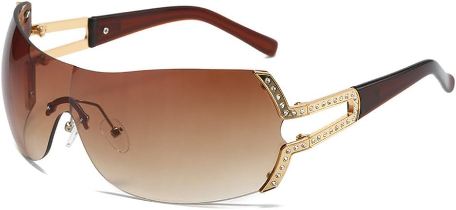 

Солнцезащитные очки One Piece в стиле панк без оправы для женщин и мужчин, модные винтажные роскошные солнцезащитные очки, стильные панк-спортивные очки с защитой от УФ-излучения UV400 TKKTLLT, Brown Brown