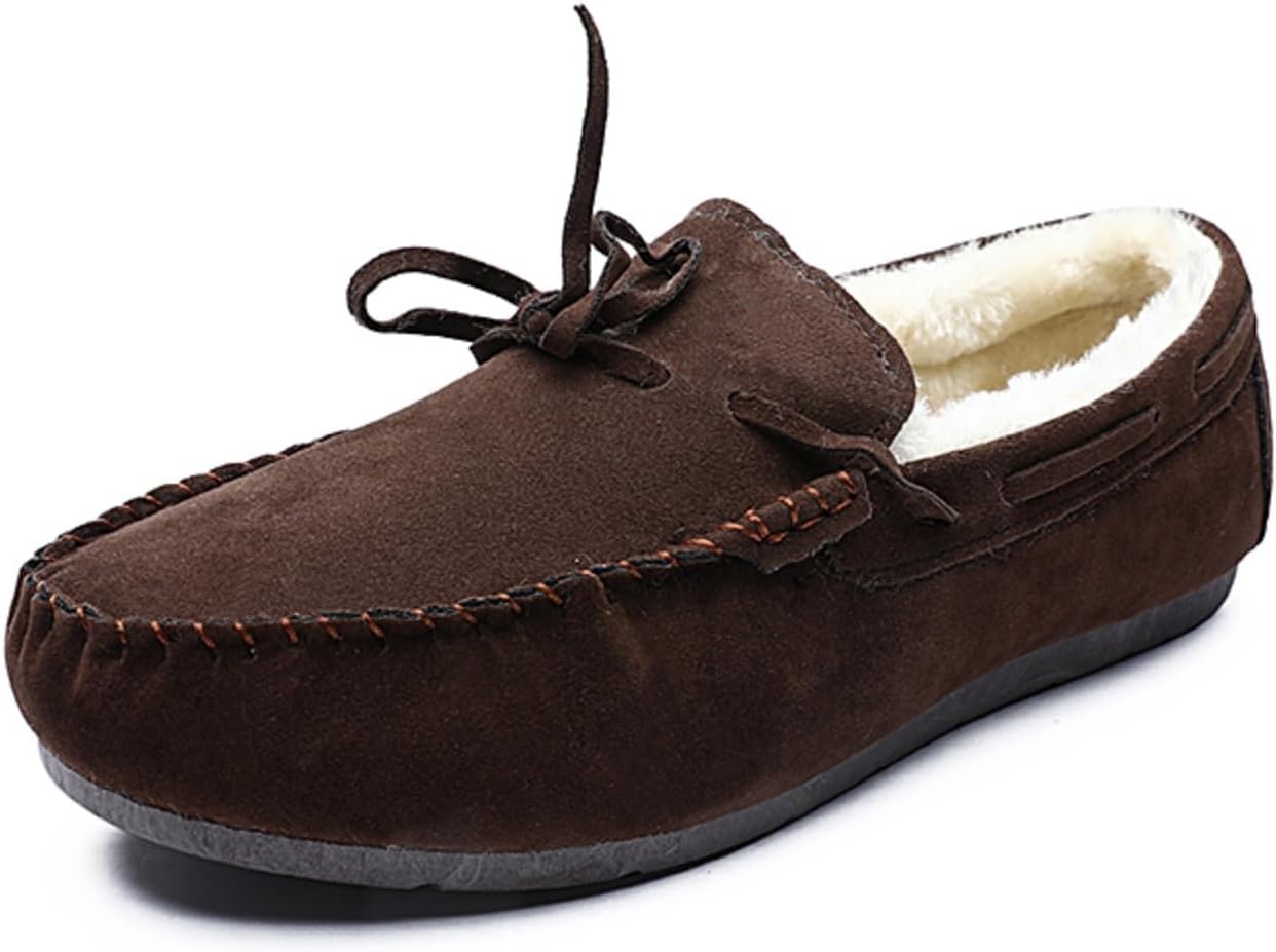 

Мужские мокасины-лоферы с флисовой подкладкой - мягкие и теплые замшевые слипоны, стильные и уютные, идеально подходят для зимнего повседневного ношения дома и на улице Khwfjas, коричневый