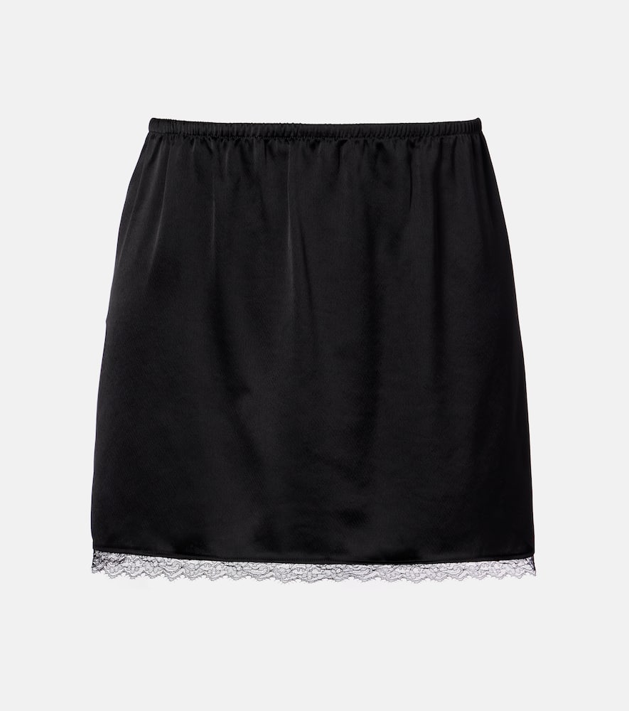 

Атласная мини-юбка с кружевной отделкой Leset, Black