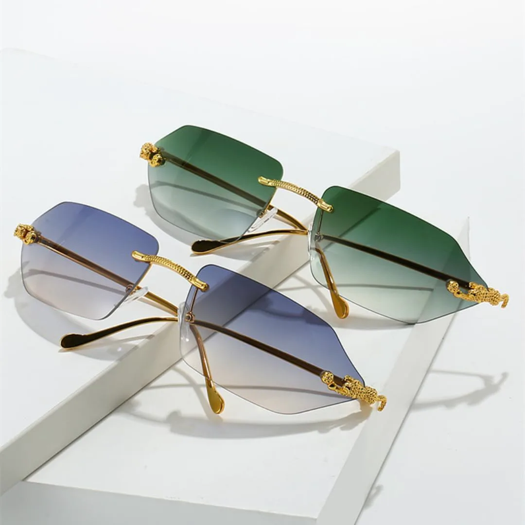 

Роскошные солнцезащитные очки без оправы изогнутой прямоугольной формы для женщин и мужчин в винтажном панк-стиле с популярным леопардовым принтом TVTBBVV, Green