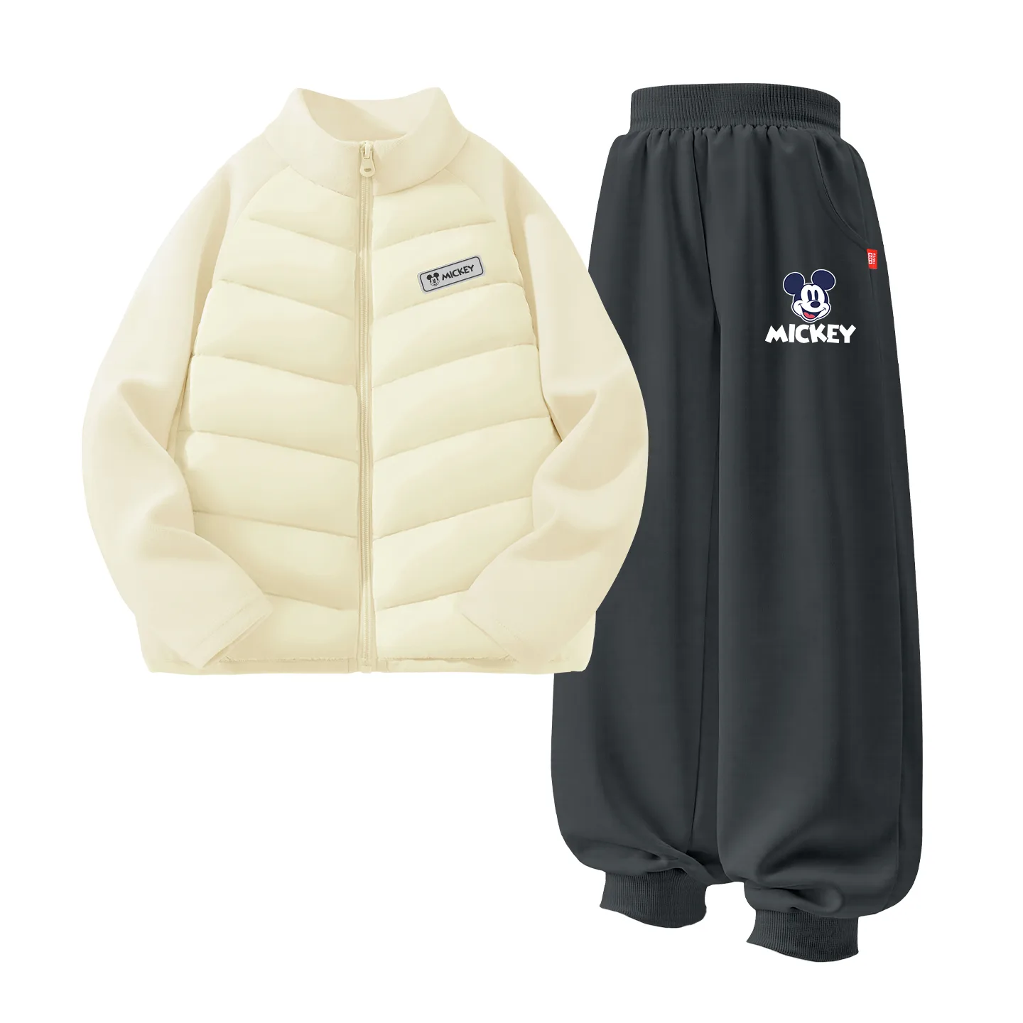 Детский спортивный комплект Casual Sportswear из 2 предметов Disney, [Thickened and Fleece-Lined]Di H Square Hook-and-Loop K Ecru+Di B Trendy Mickey K Graphite Gray