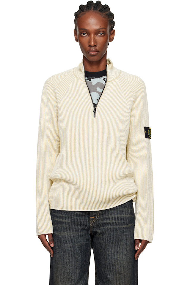 

Stone Island Бежевый 5100024 шерстяной свитер Vanisé в рубчик RWS