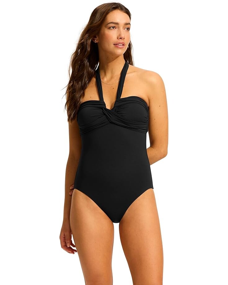 

Купальник Seafolly Halter Plunge One-Piece Swimsuit, цвет Eco Collective Black