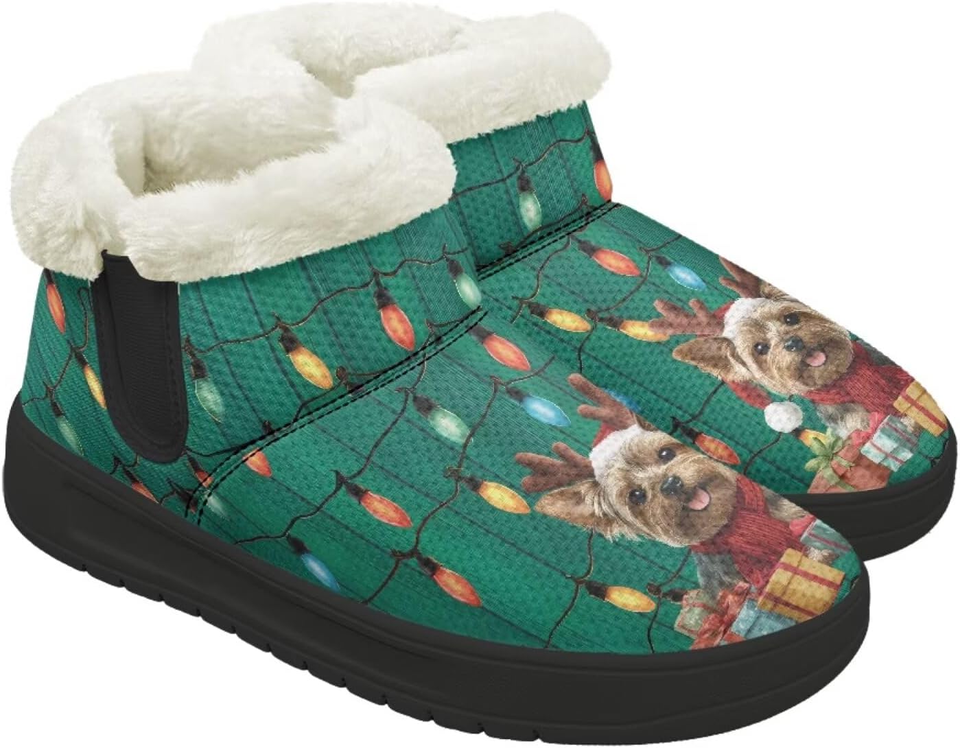 

Рождественские зимние сапоги Forchrinse для женщин и мужчин: удобные, теплые, пушистые, до щиколотки, зимние, противоскользящие, Christmas Dog Colorful Lights