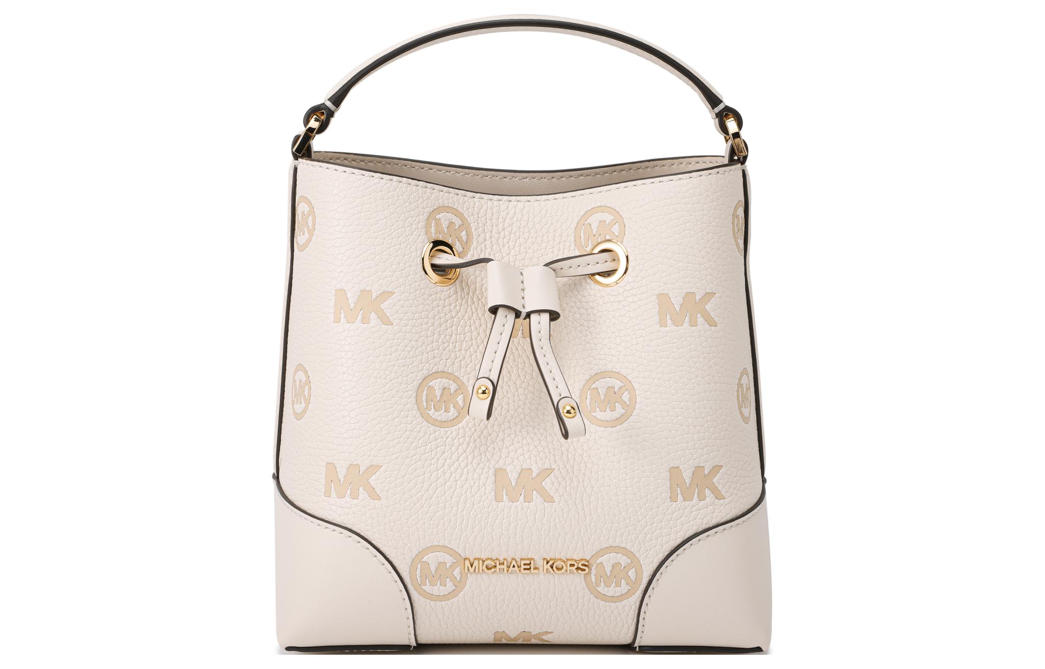 

Кожаная сумка-ведерко Mercer через плечо маленького размера женская бежевая MICHAEL KORS