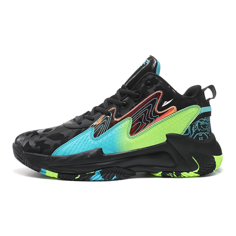 

Kuding Амортизирующие нескользящие износостойкие баскетбольные кроссовки мид-топ унисекс черно-зеленые, цвет Black Green