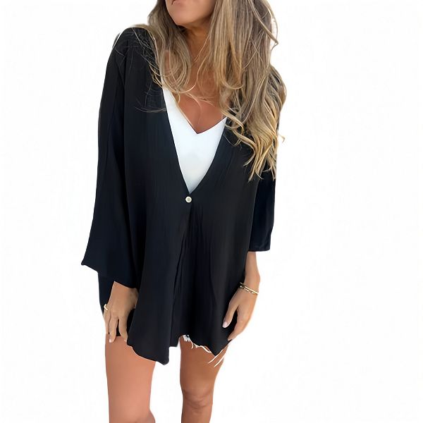 

Женская блузка с глубоким V-вырезом и длинными рукавами Yesfashion, Black