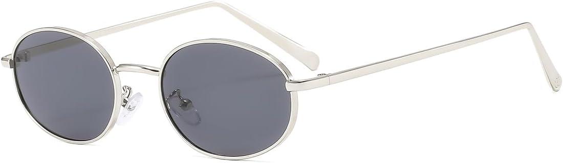 

Винтажные солнцезащитные очки в овальной оправе для женщин и мужчин, модные, металлические, узкие, маленькие, в стиле ретро, ​​унисекс, неполяризованные Azoxus, Metal Silver Frame / Black Lens