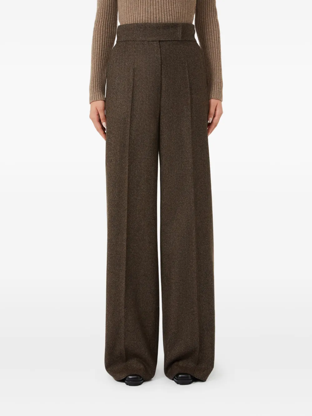 Плиссированные брюки широкого кроя Max Mara, коричневый — фото 2
