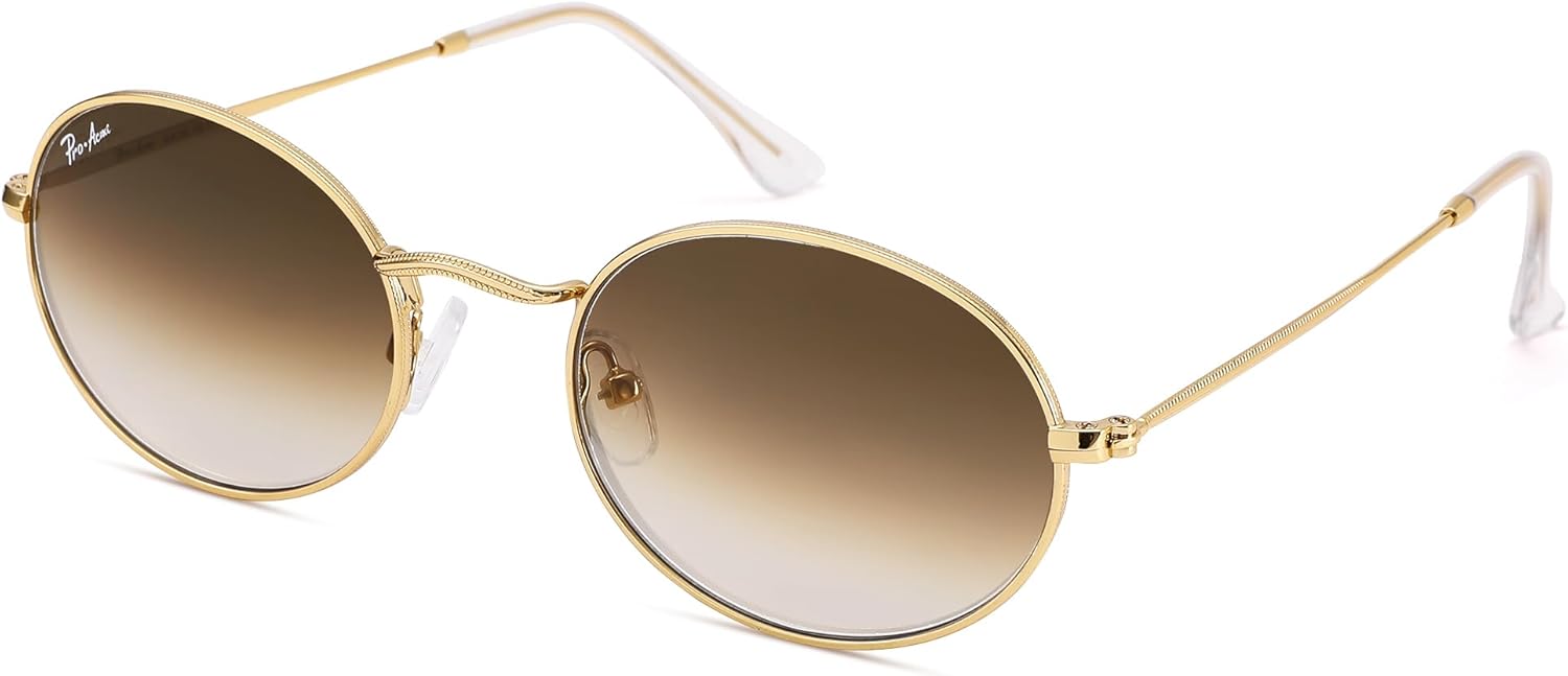 

Солнцезащитные очки Pro Acme Retro Oval с овальными линзами, маленькая металлическая оправа, модные солнцезащитные очки в стиле 90-х для женщин и мужчин, Gold/Brown Gradient