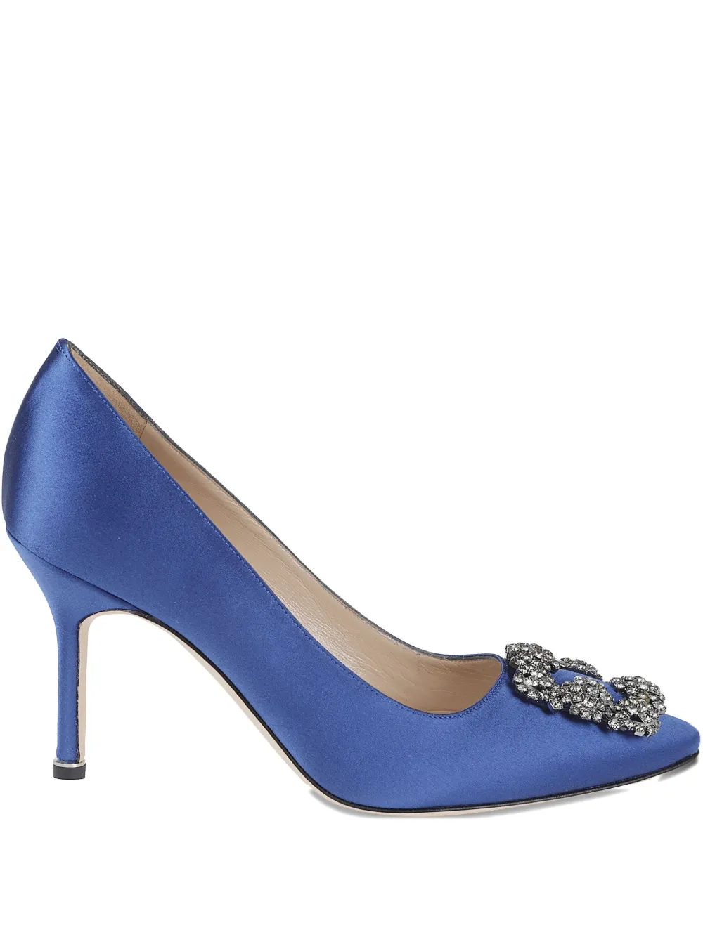 Туфли-лодочки на каблуке 90 мм, украшенные кристаллами Manolo Blahnik, синий