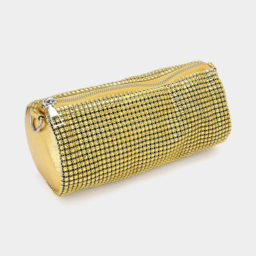 

Блестящая стеганая круглая мини-сумка через плечо FASHNZFAB, золотой