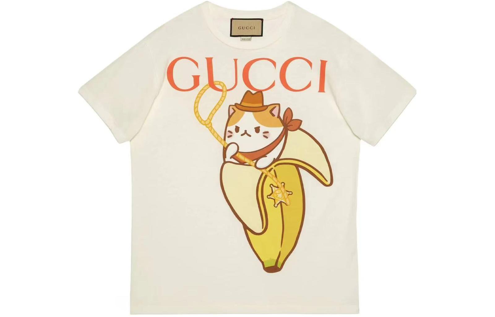 Женская футболка Gucci X Bananya с принтом, коллаборация, бежевый — фото 3