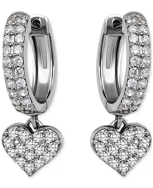 

Серьги-Кольца с подвесками в форме сердца из кубического циркония (1-1/20 карата), эксклюзивно в Macy's Giani Bernini, silver