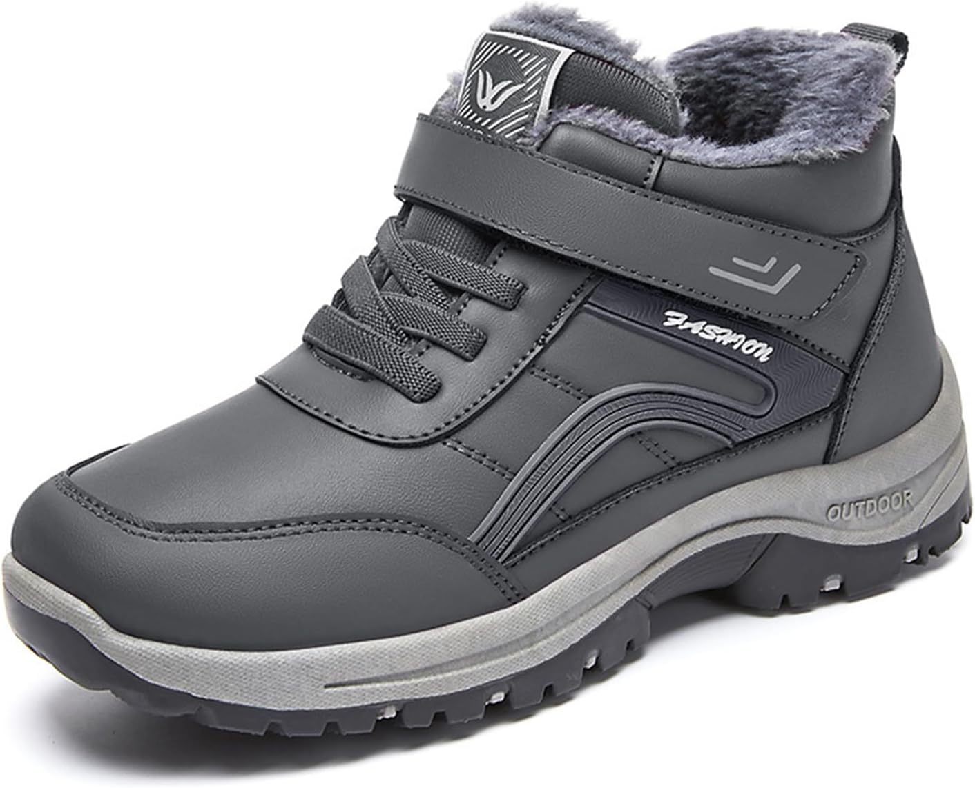 

Мужские зимние ботинки на платформе с застежкой-липучкой, удобные, с теплой меховой подкладкой, противоскользящей подошвой для работы на улице и лыжного спорта Botrent, серый