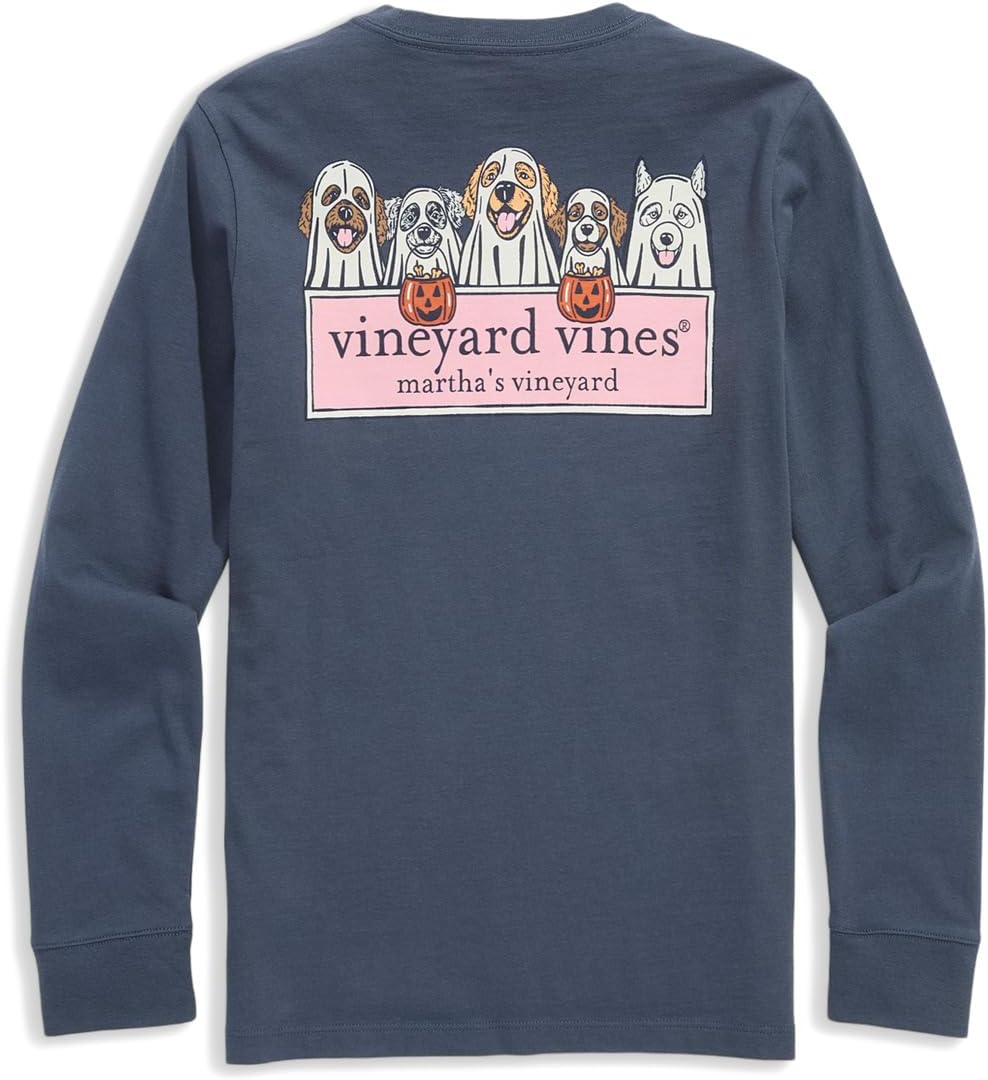 Футболка Vineyard Vines Kids Ghost Pups Logo Box Long-Sleeve Pocket Tee, цвет Blue Blazer — фото 2