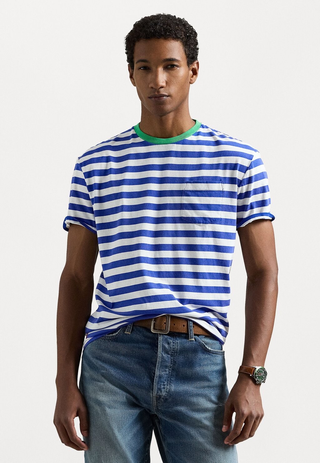 

Футболка с принтом CLASSIC FIT STRIPED JERSEY T-SHIRT Polo Ralph Lauren, синий