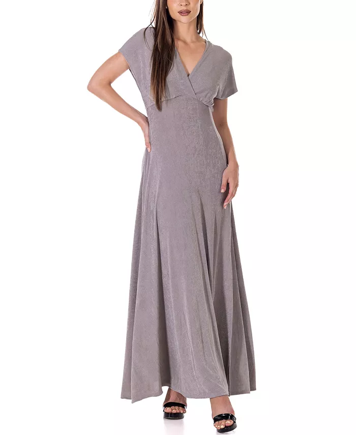 

Макси-платье с расклешенными рукавами из металлизированного трикотажа 24seven Comfort Apparel, серый