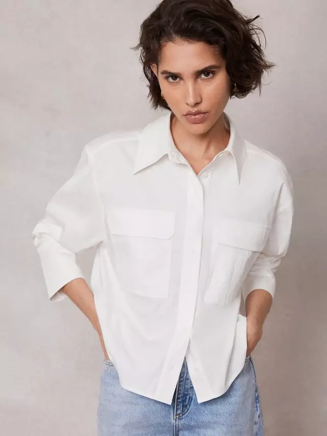 

Рубашка Mint Velvet Mint Velvet Cotton Blend Cropped Utility, белый