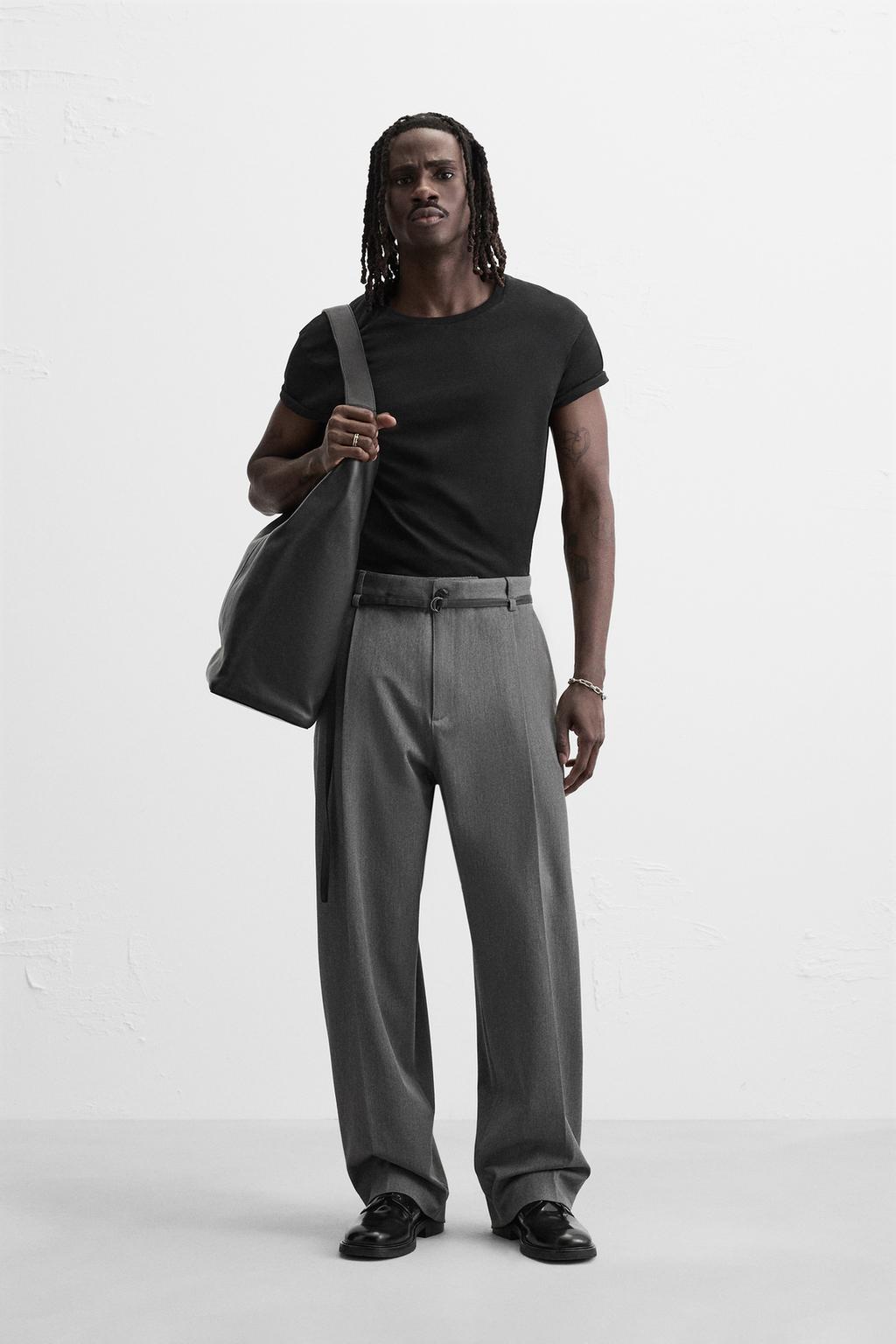 

Плиссированные брюки с поясом ZARA, серый