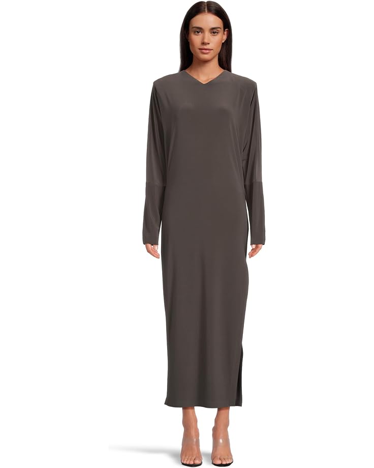 

Платье Norma Kamali Dolman V-Neck Side Slit Gown With Shoulder Pads, цвет Espresso