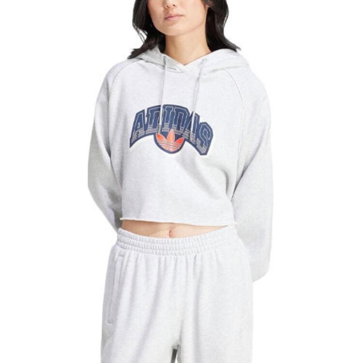 Укороченная толстовка с капюшоном женская светло-серая Adidas Originals — фото 4