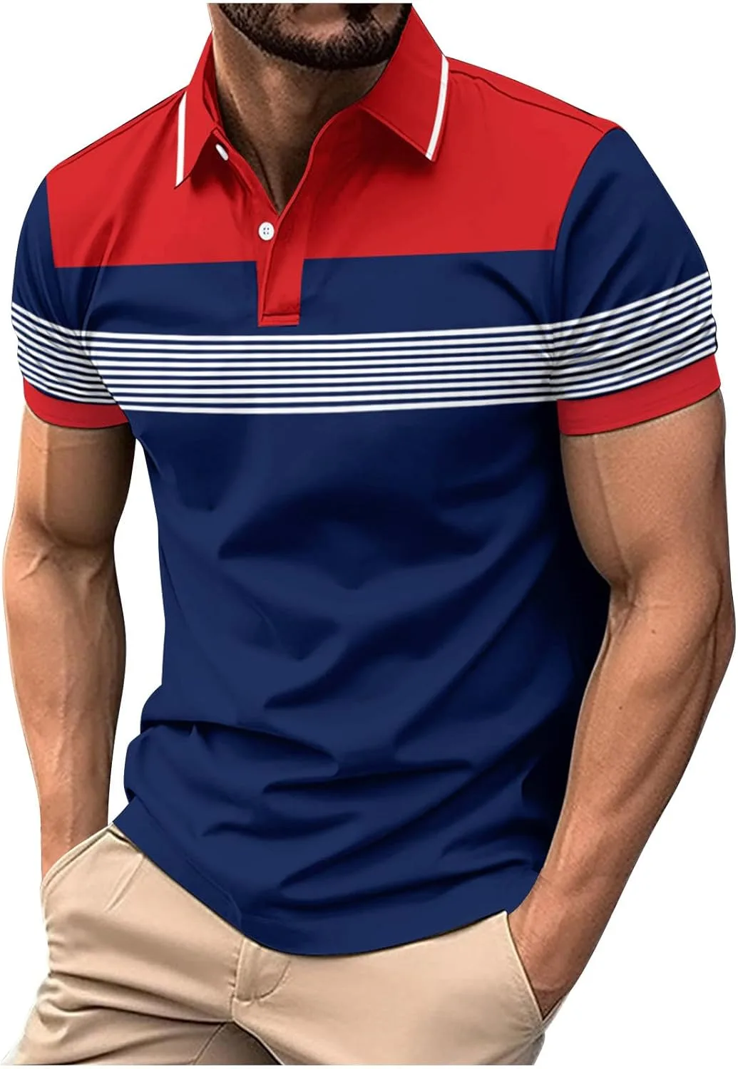 

Мужская футболка Henley с коротким рукавом и цветными блоками