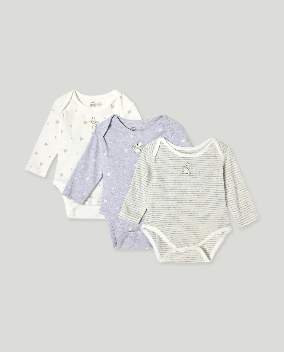 

Набор из 3 боди с длинным рукавом с принтом Винни-Пух для малышей Cotton Juice, мультиколор