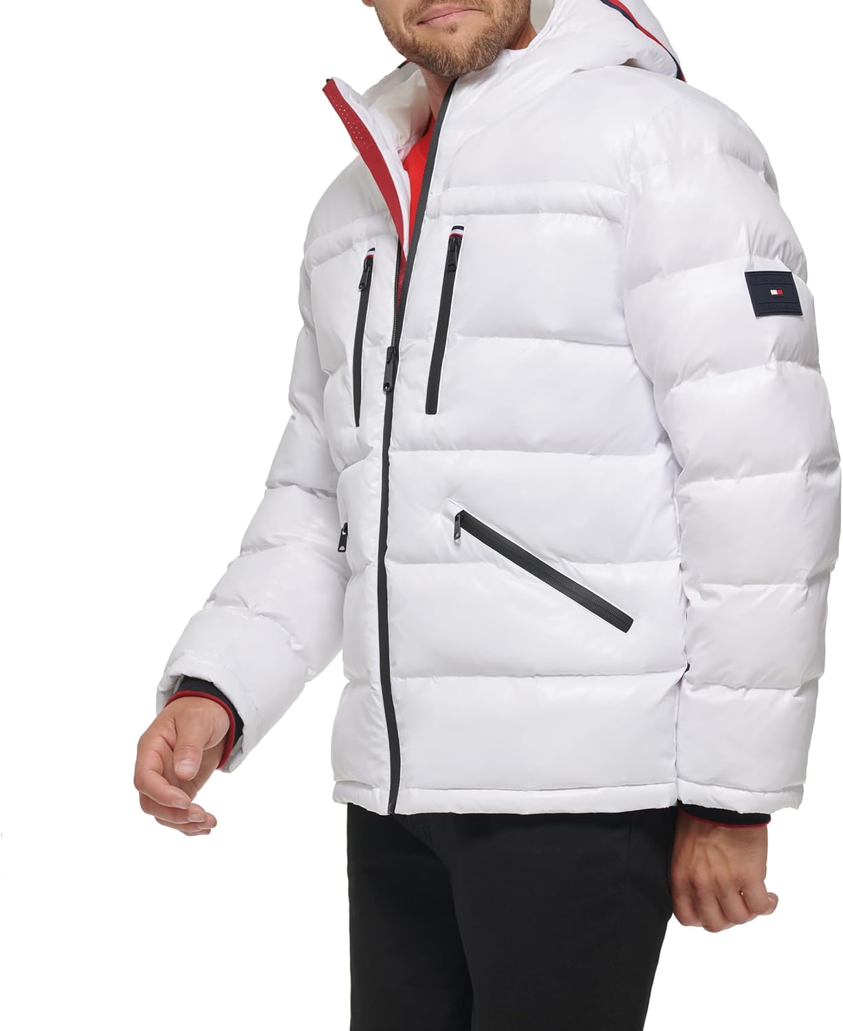 Мужская блестящая стеганая куртка Tommy Hilfiger Mens с логотипом средней толщины, White — фото 3