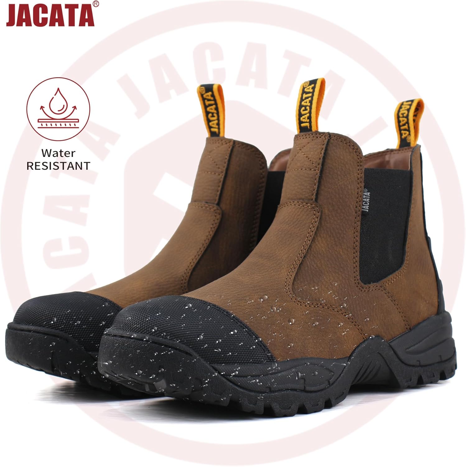 Ботинки Jacata Mens Chelsea Slip On для мужчин, мужские промышленные строительные мягкие носки, ботинки для мужчин, коричневый — фото 3