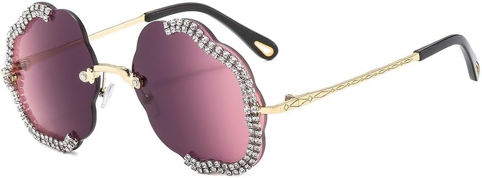 

Винтажные модные женские солнцезащитные очки с бриллиантами, увеличенного размера, без оправы, солнцезащитные очки с защитой от УФ-излучения UV400 TKKTLLT, Grey Purple