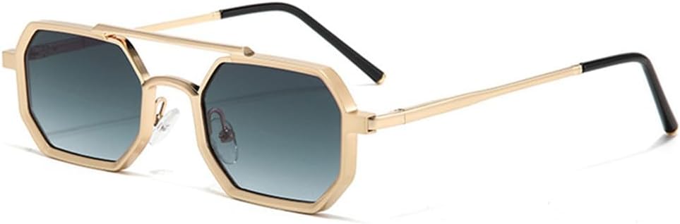 

Солнцезащитные очки с двойной перемычкой для мужчин и женщин, защита от ультрафиолета UV400, металлическая оправа, прозрачные градиентные линзы UYPTK, Golden Gray Gradient