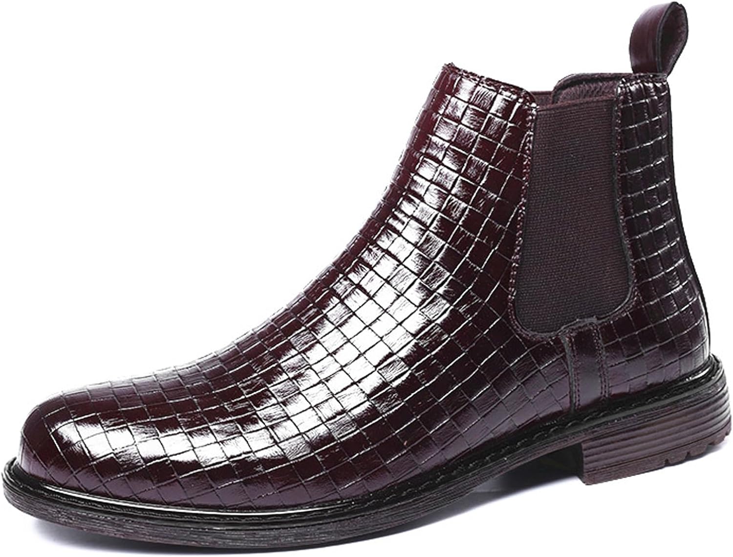 

Мужские кожаные плетеные челси на щиколотке с ретро массивным каблуком, без шнуровки, деловые формальные ботинки, удобные повседневные ботинки на щиколотке Ghibhna, красный