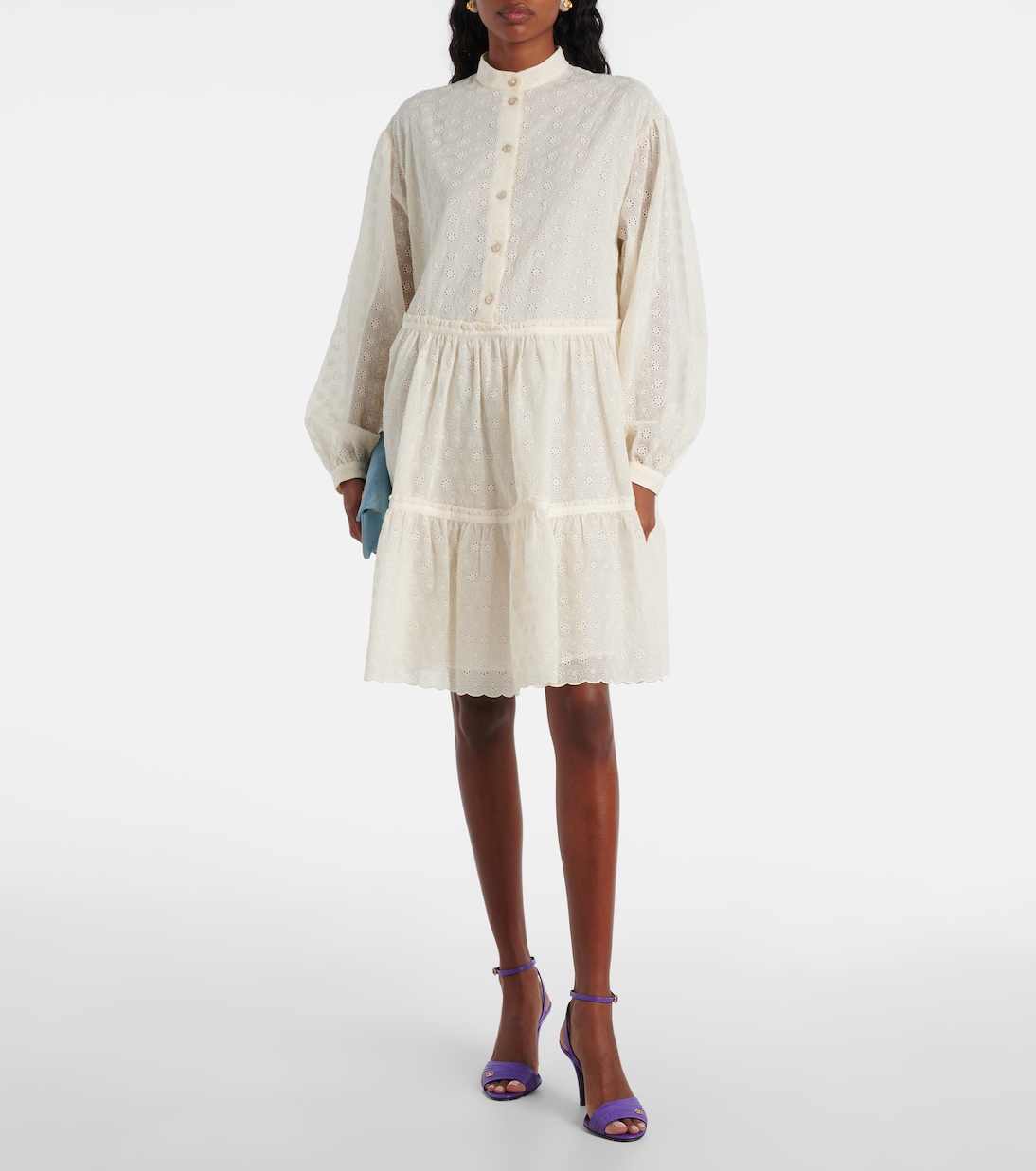 Платье-рубашка из хлопка Broderie anglaise Valentino, Avorio — фото 2