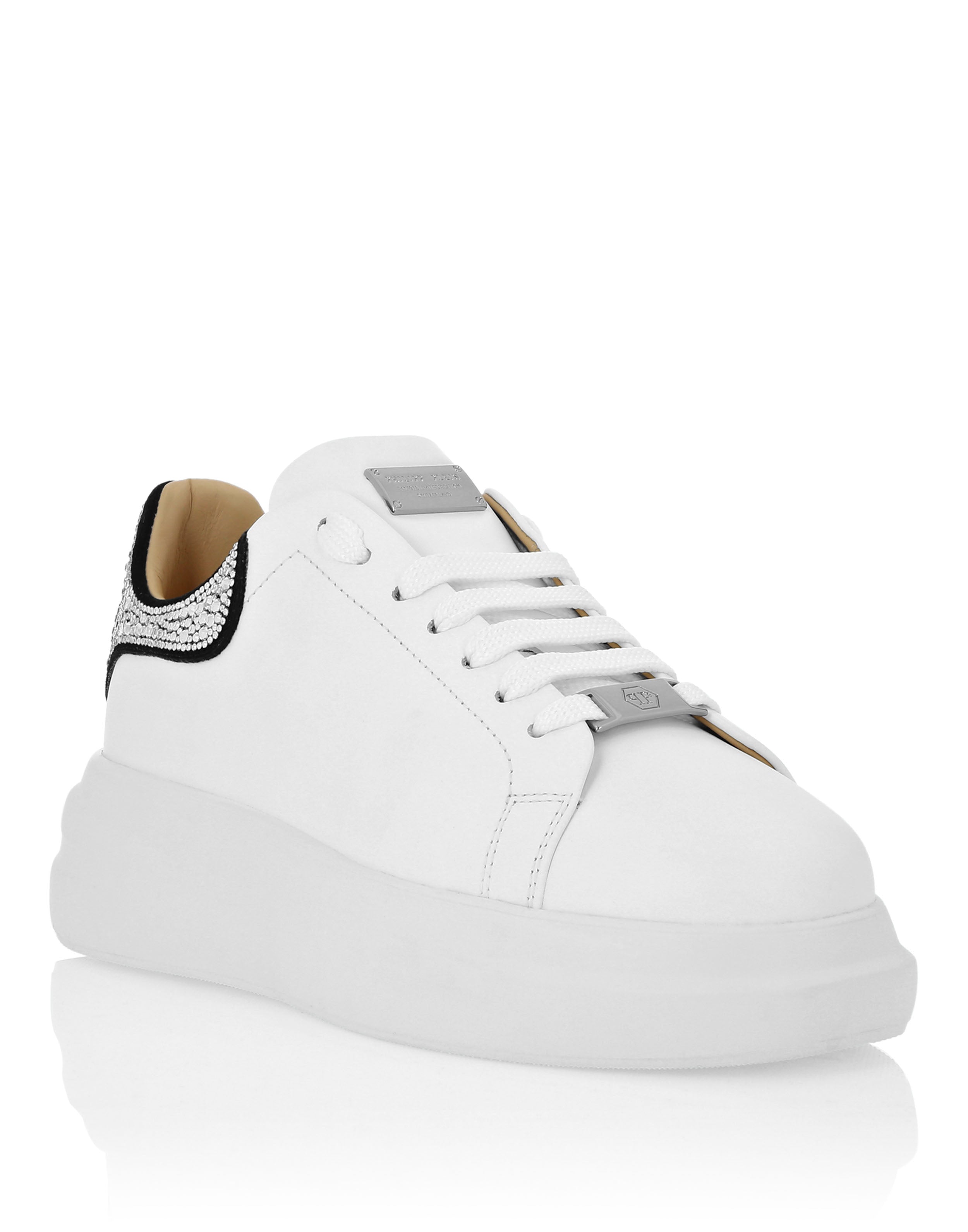 Кроссовки Low Top с монограммой и стразами PHILIPP PLEIN, белый/черный