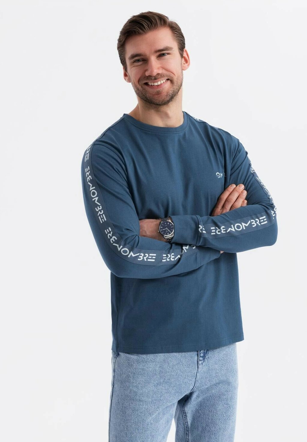 

Футболка с принтом LONGSLEEVE WITH STRIPES AND PRINT Ombre, темно-синий
