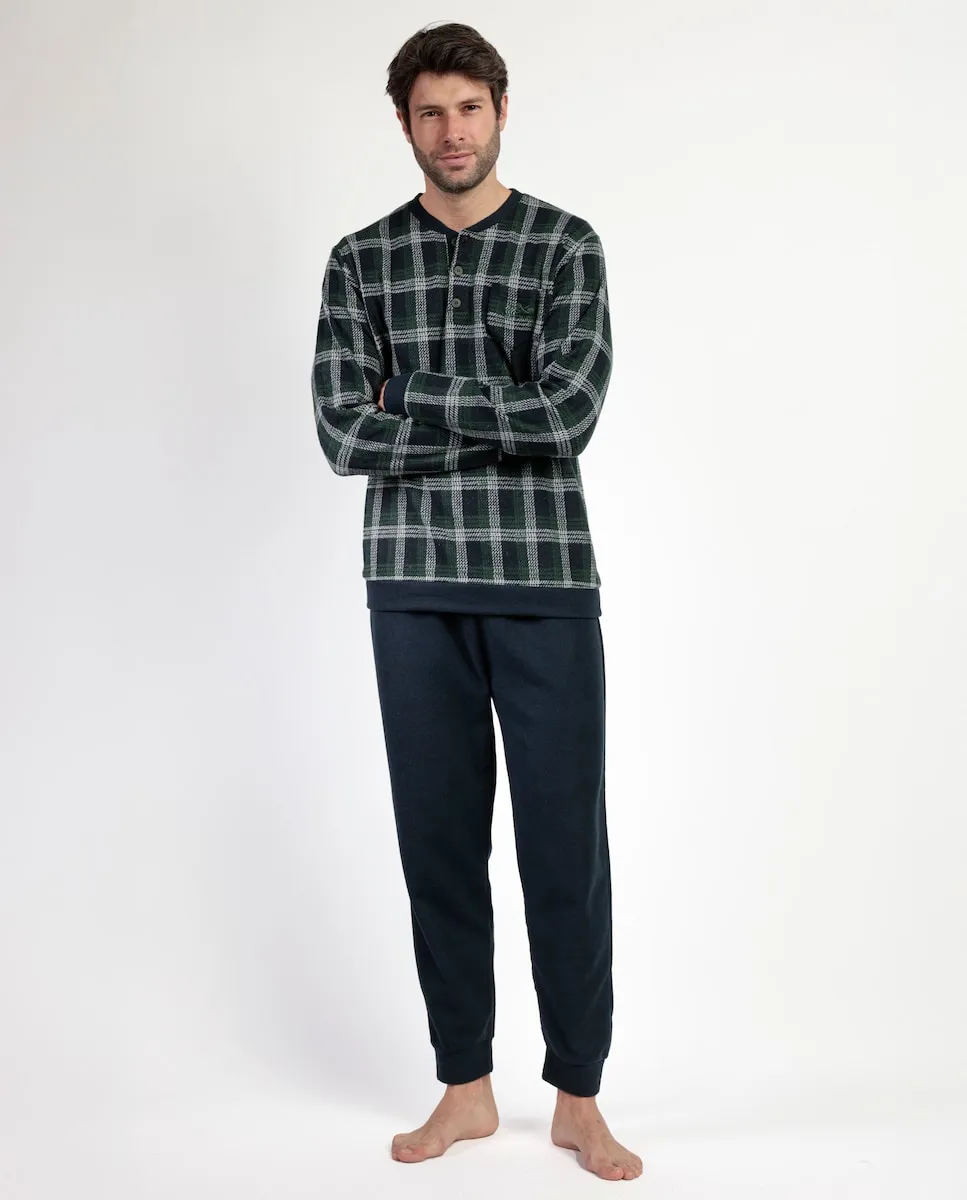 

Мужская длинная пижама из миланской ткани темно-синего цвета Admas