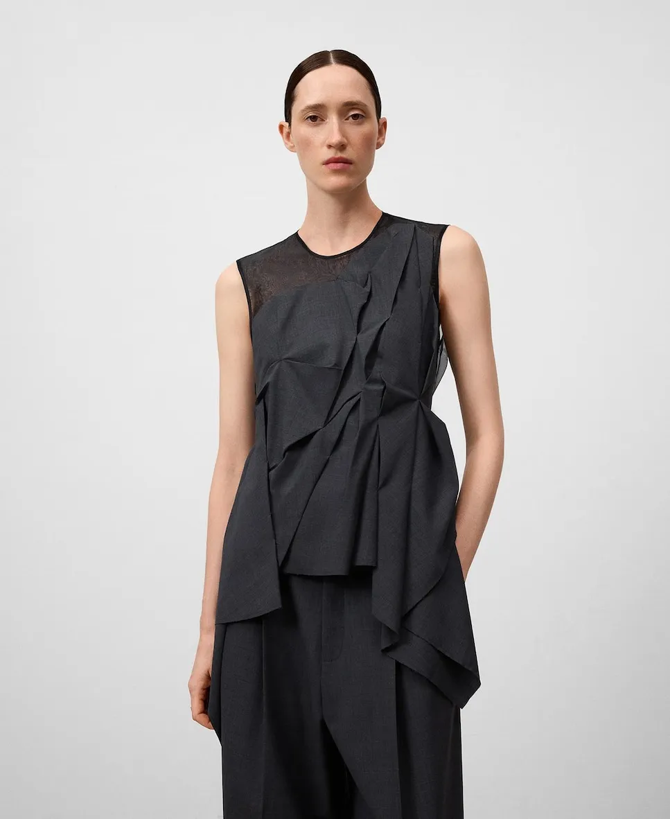 

Женский топ из органзы с наложенной деталью Adolfo Dominguez, черный