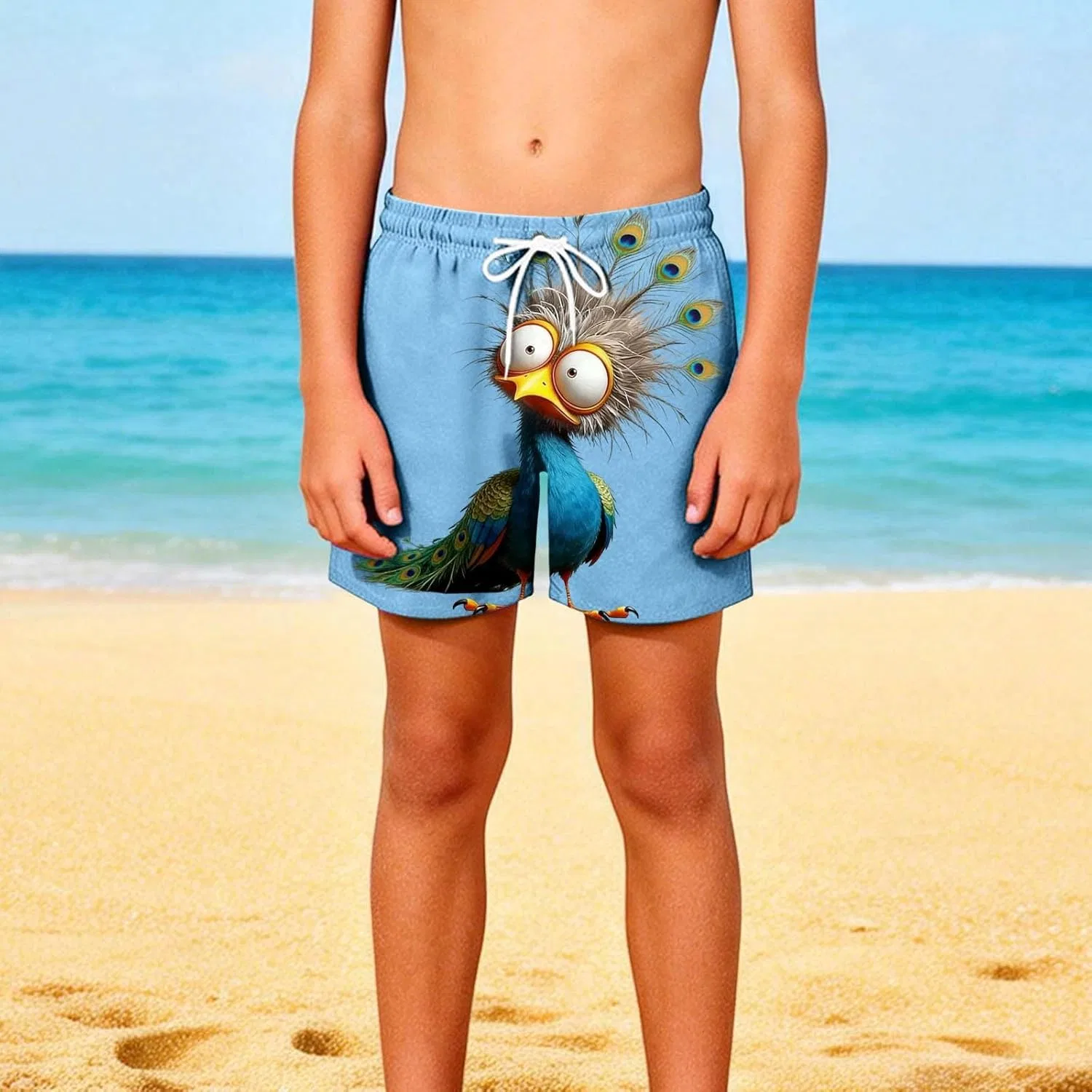 Детские шорты для плавания Peacock Printed Beach Board Shorts Zzalalana, синий — фото 3