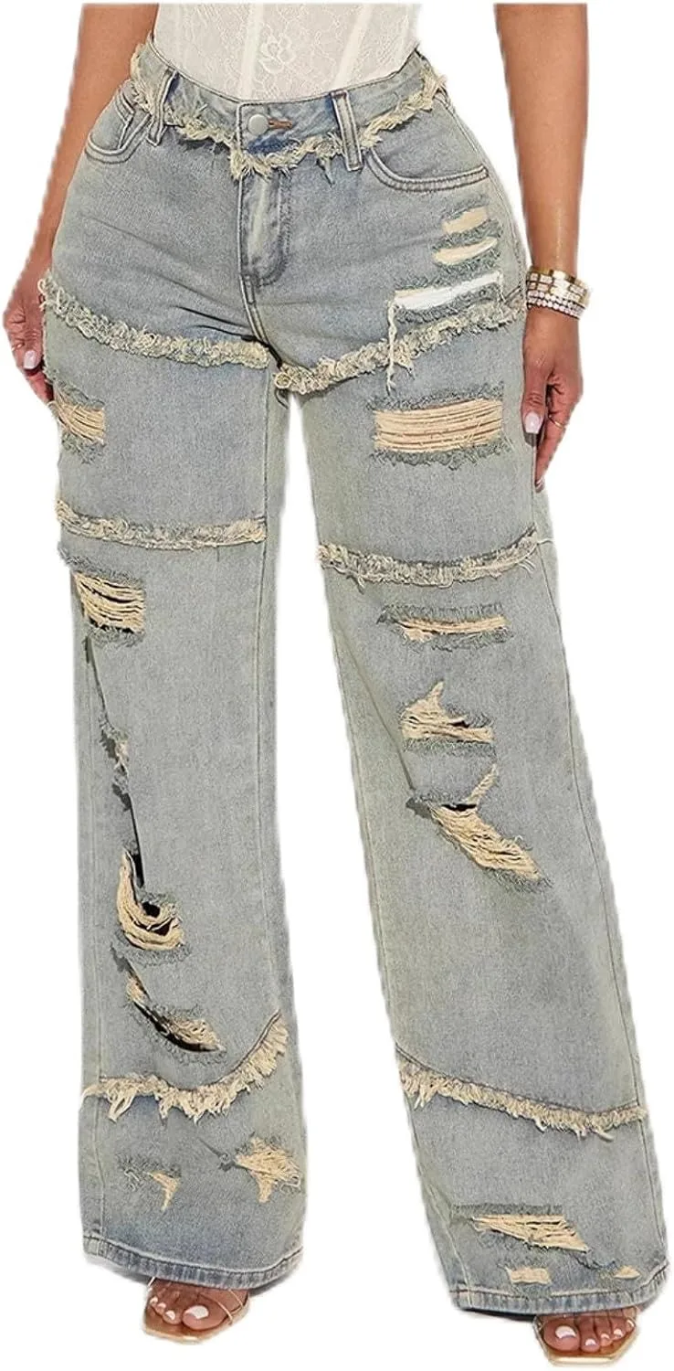 

Semshedy женские джинсы mid waisted с потертостями и рваным краем
